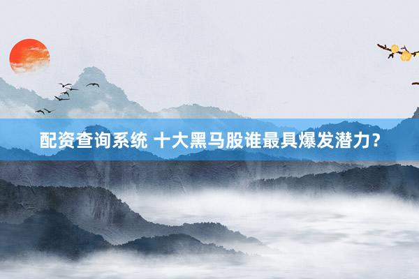 配资查询系统 十大黑马股谁最具爆发潜力？